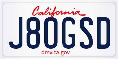CA license plate J80GSD