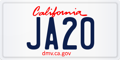 CA license plate JA20