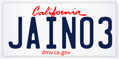 CA license plate JAINO3