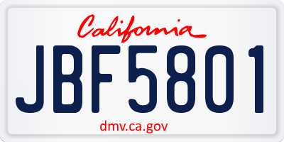 CA license plate JBF5801