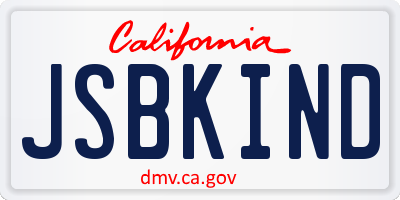 CA license plate JSBKIND