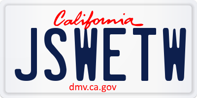 CA license plate JSWETW