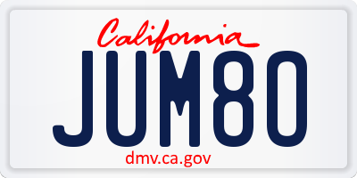 CA license plate JUM8O