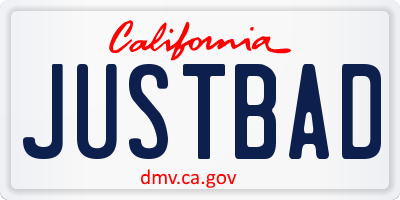 CA license plate JUSTBAD