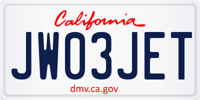 CA license plate JW03JET