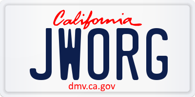 CA license plate JWORG