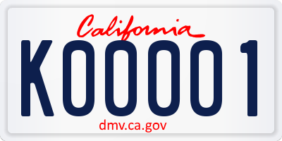 CA license plate K00001