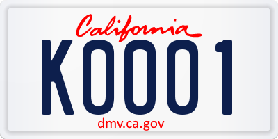 CA license plate K0001