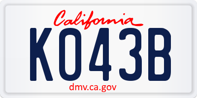 CA license plate K043B