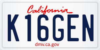 CA license plate K16GEN