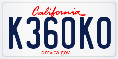 CA license plate K360K0