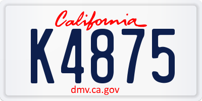 CA license plate K4875