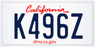 CA license plate K496Z