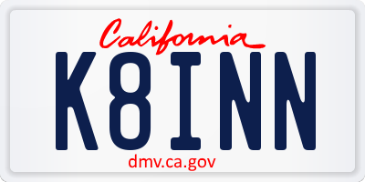 CA license plate K8INN