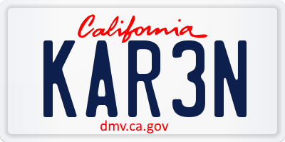 CA license plate KAR3N