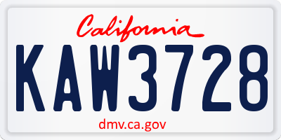 CA license plate KAW3728