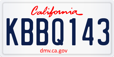 CA license plate KBBQ143