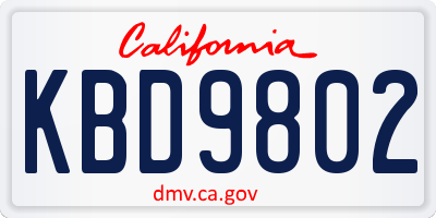 CA license plate KBD9802