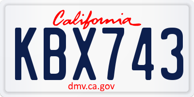 CA license plate KBX743