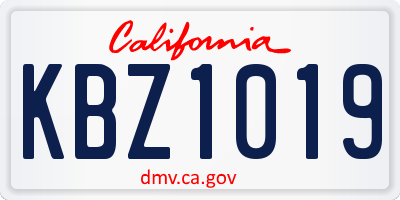 CA license plate KBZ1019