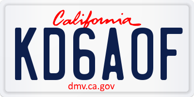 CA license plate KD6AOF