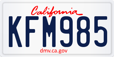 CA license plate KFM985