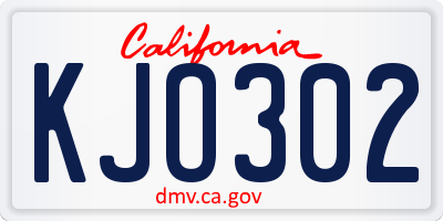 CA license plate KJO302