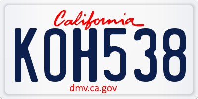 CA license plate KOH538