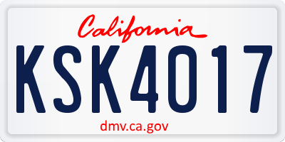 CA license plate KSK4017