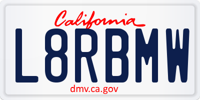 CA license plate L8RBMW