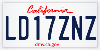 CA license plate LD17ZNZ