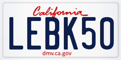 CA license plate LEBK50