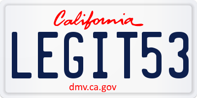 CA license plate LEGIT53