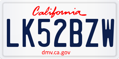 CA license plate LK52BZW