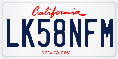 CA license plate LK58NFM