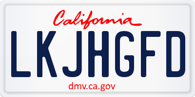 CA license plate LKJHGFD