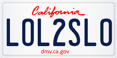 CA license plate LOL2SLO