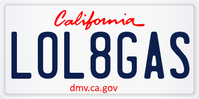 CA license plate LOL8GAS