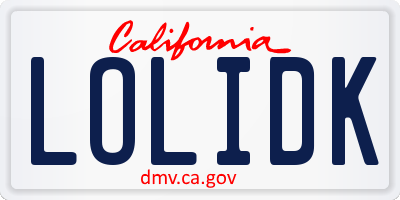 CA license plate LOLIDK