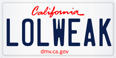 CA license plate LOLWEAK