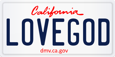 CA license plate LOVEGOD