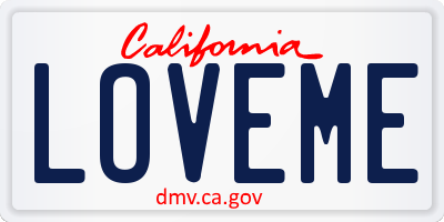 CA license plate LOVEME