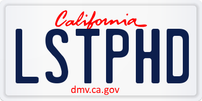 CA license plate LSTPHD