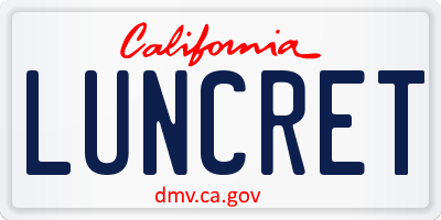 CA license plate LUNCRET