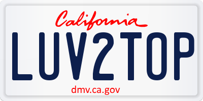 CA license plate LUV2TOP