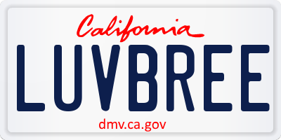 CA license plate LUVBREE