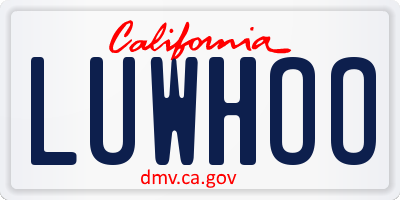 CA license plate LUWHOO