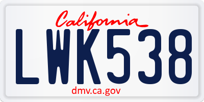 CA license plate LWK538