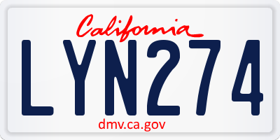 CA license plate LYN274