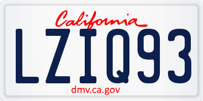 CA license plate LZIQ93